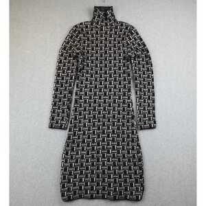 ZARA Geometric Print Turtleneck Long Sleeve Knit Dress Womens 6 Fitted Cocktail